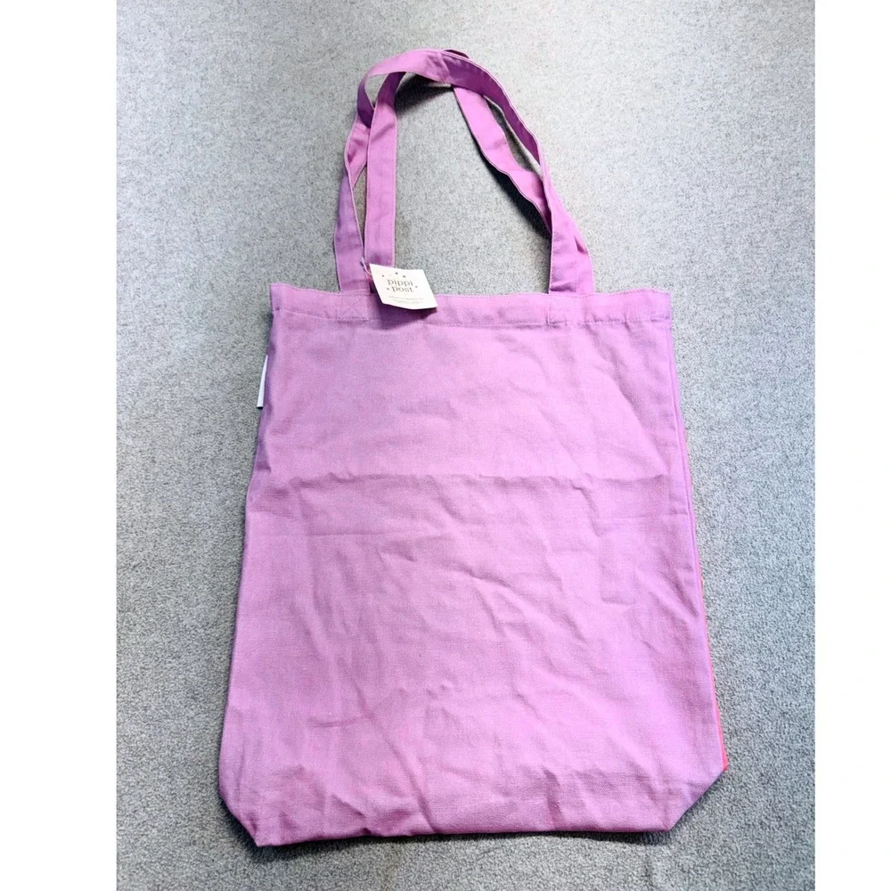 Pippi Post Book Lover Canvas Tote Bag NWT Purple Book Stack Library Reader Gift